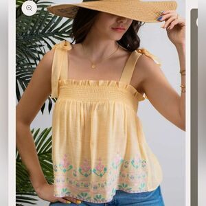 Blu pepper tie strap flowy tank embroidered.